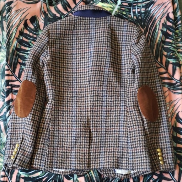 J.Crew Rhodes Blazer Jacket Wool Tweed Houndstooth Elbow Patches Brown Size 6 - Picture 7 of 9